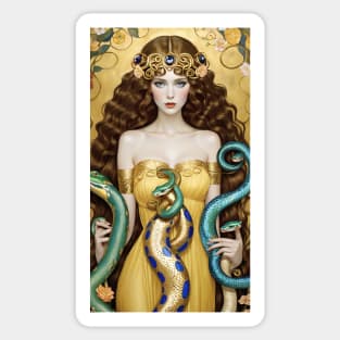 Gustav Klimt's Serpentine Reverie: Women Embraced by Snakes Sticker